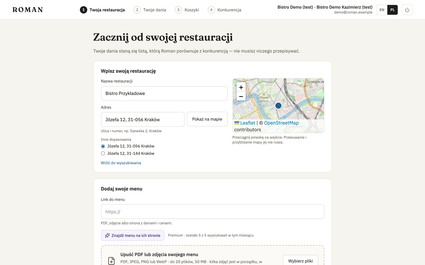 Restauracja wpisana po adresie, z pinezką