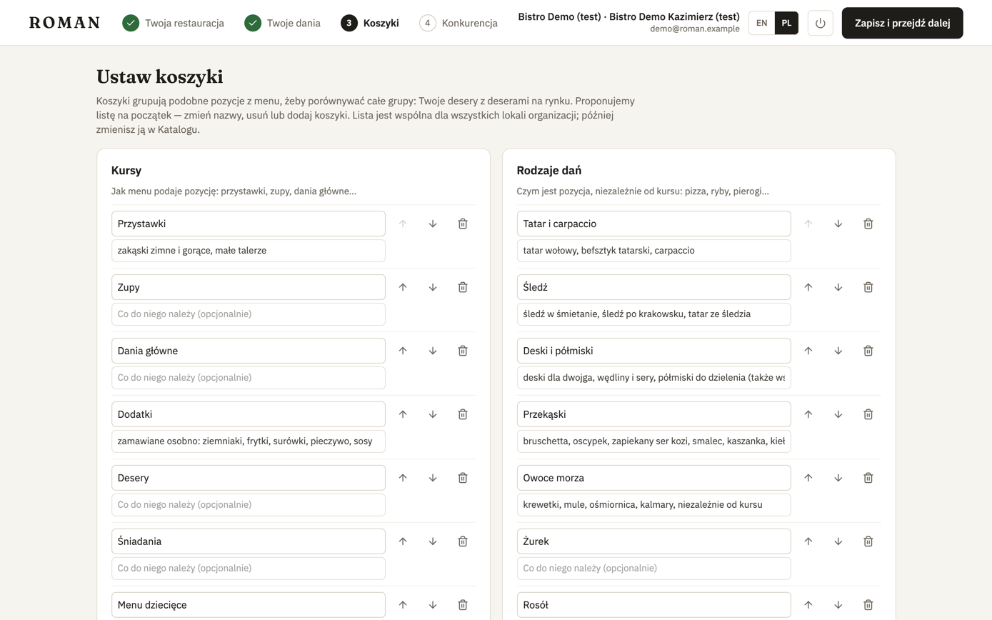 Setting up baskets